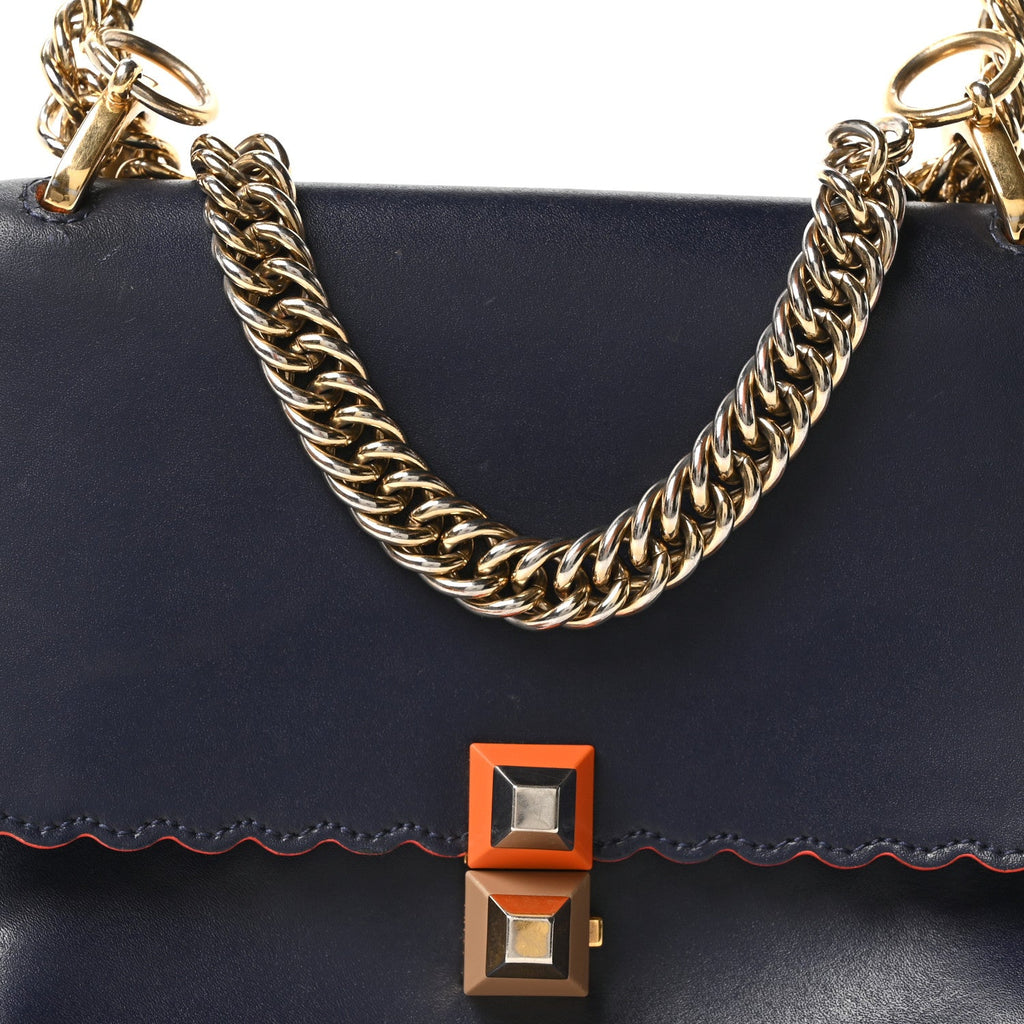 Vitello Liberty Scalloped Studded Small Kan I Shoulder Bag Blueberry