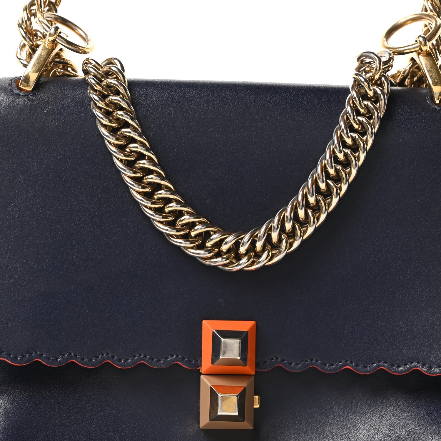 Vitello Liberty Scalloped Studded Small Kan I Shoulder Bag Blueberry