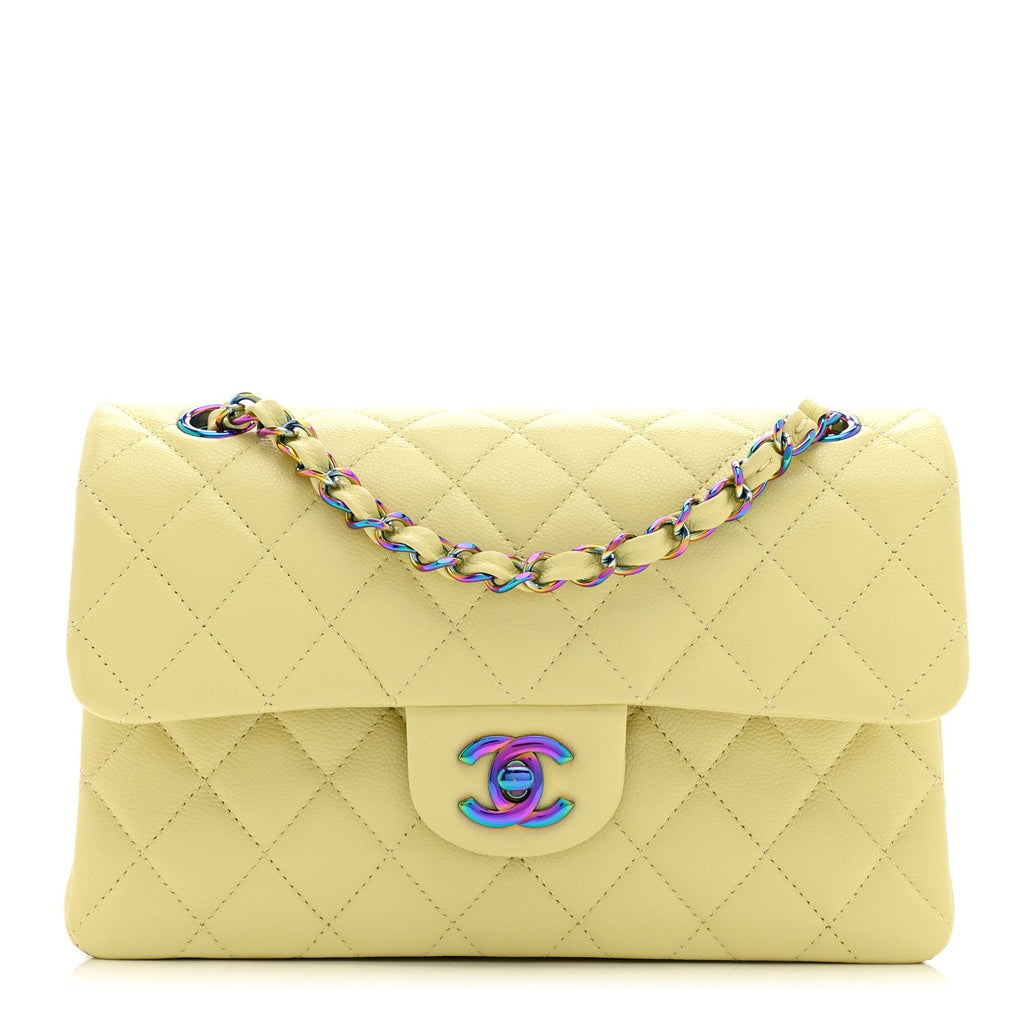 Caviar Quilted Rainbow CC Small Double Flap Green