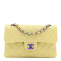 Caviar Quilted Rainbow CC Small Double Flap Green