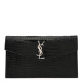Calfskin Crocodile Embossed Uptown Monogram Pouch Black