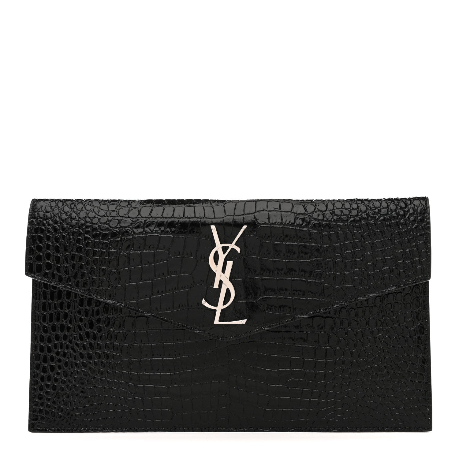 Calfskin Crocodile Embossed Uptown Monogram Pouch Black