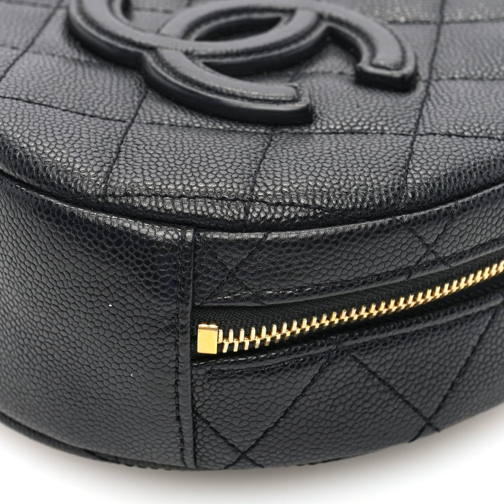 Caviar Quilted Small Round Vanity With Chain  Black