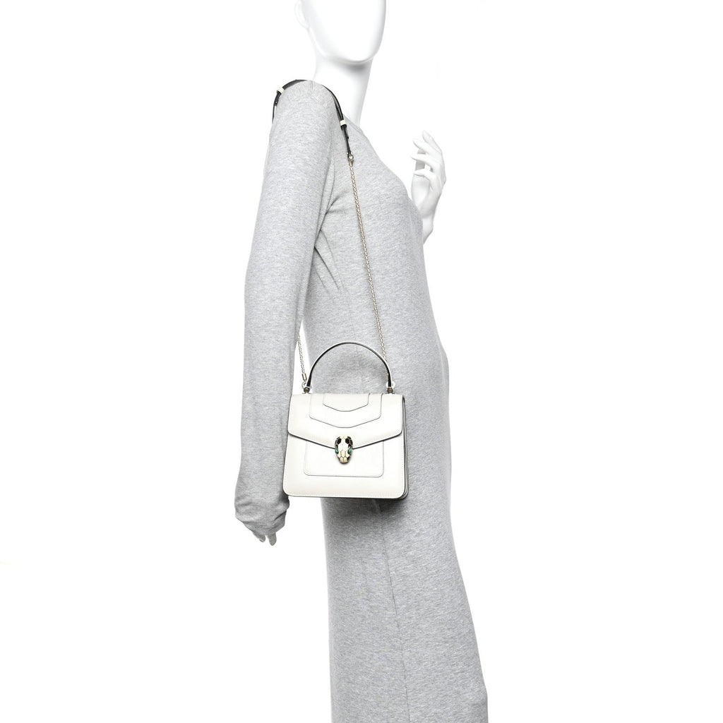 Calfskin Serpenti Forever Top Handle White