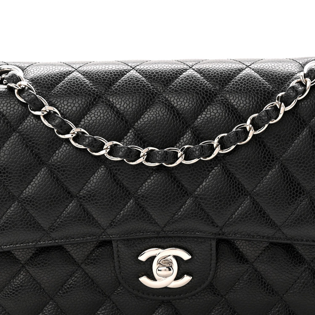 Caviar Quilted Medium Double Flap Black