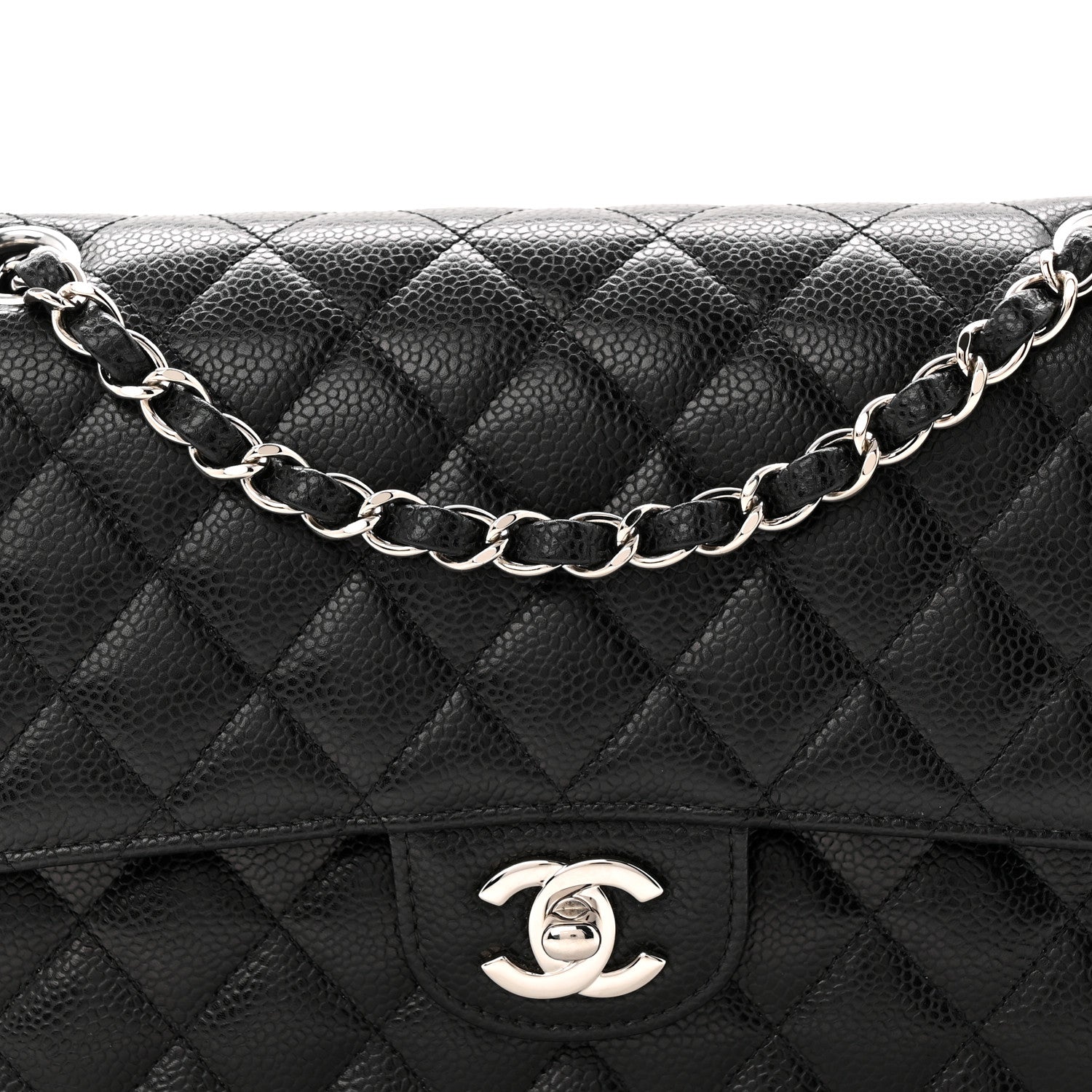 Caviar Quilted Medium Double Flap Black