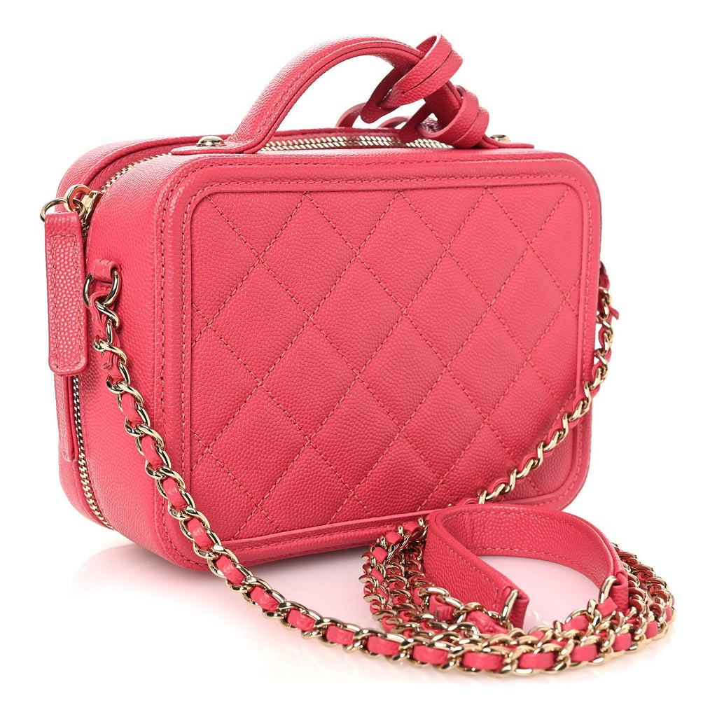 Caviar Quilted Small CC Filigree Vanity Case Pink