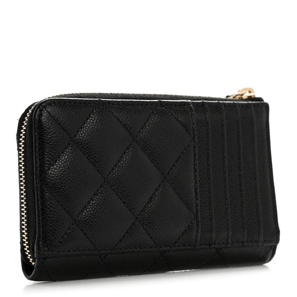 Caviar Quilted CC Zip Around  Holder Black