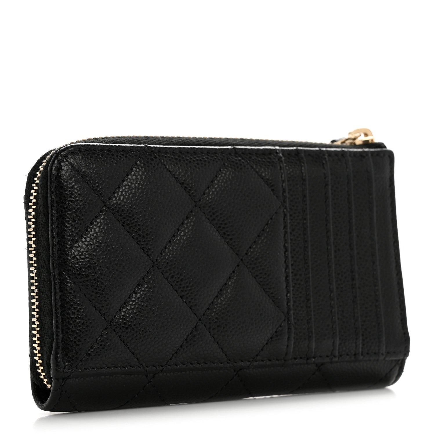 Caviar Quilted CC Zip Around  Holder Black