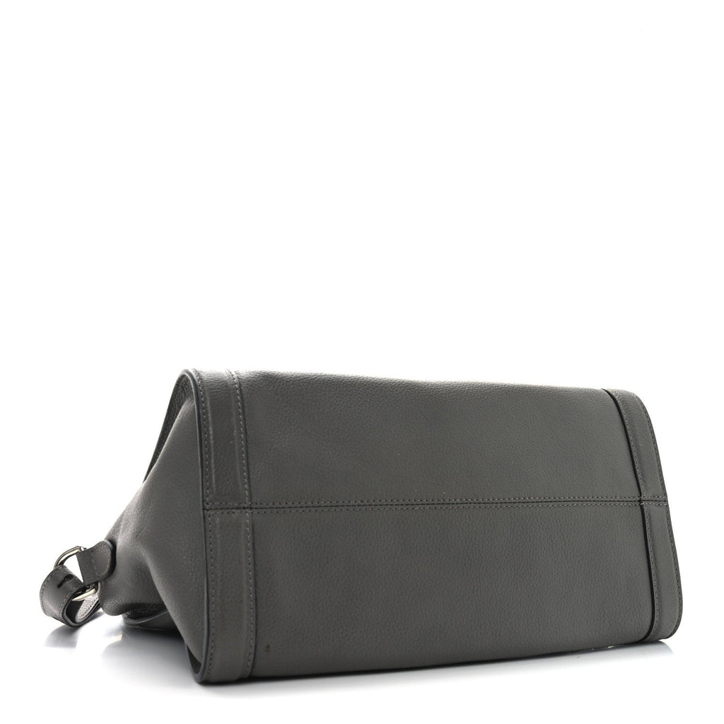 Pebbled Calfskin Small Skull Padlock Zip Around Tote Dark Grey