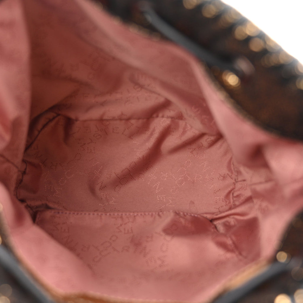 Metallic Shaggy Deer Fringe Falabella Bucket Bag Gold Black