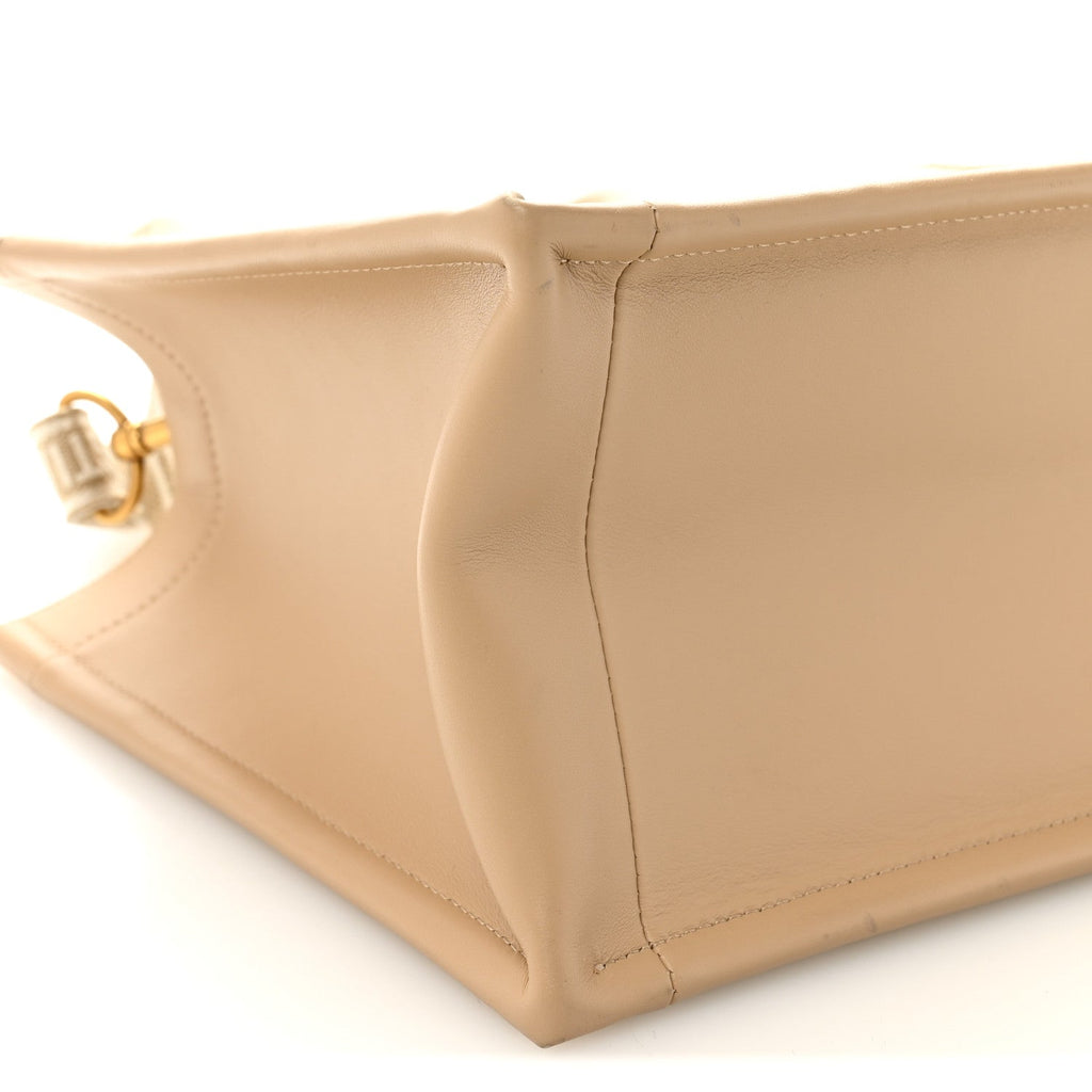 Canvas Calfskin Embroidered Small Plan De Paris Book Tote With Strap Beige
