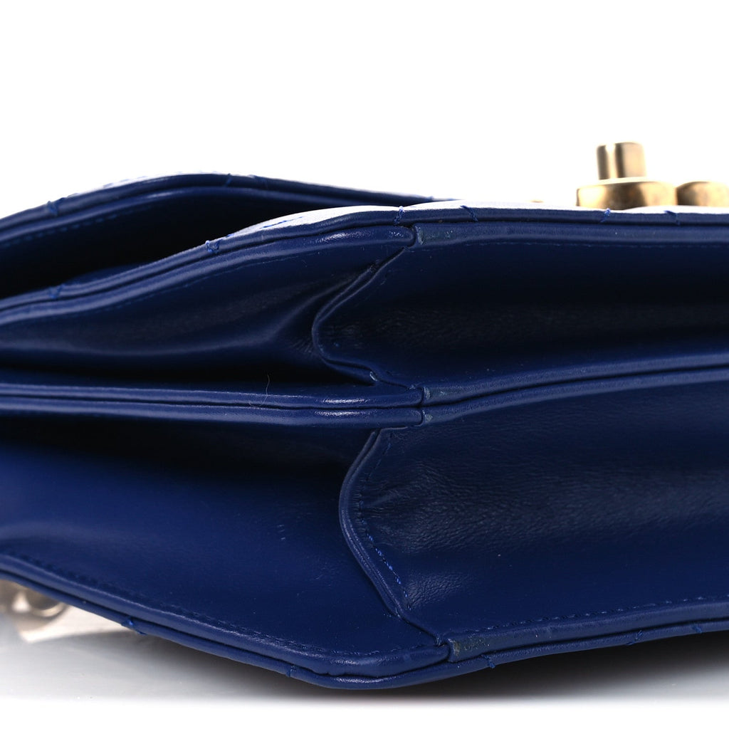 Calfskin Quilted Small Dual Handle Chain Flap Bag  Blue