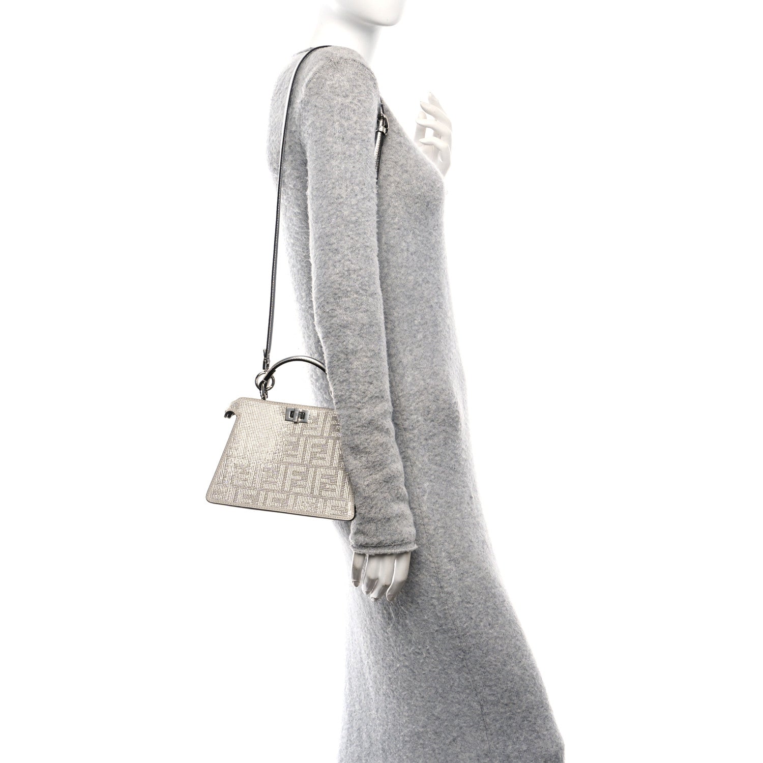 Crystal Vitello Laminato FF Petite Peekaboo I SEE U Satchel Crystal Argento