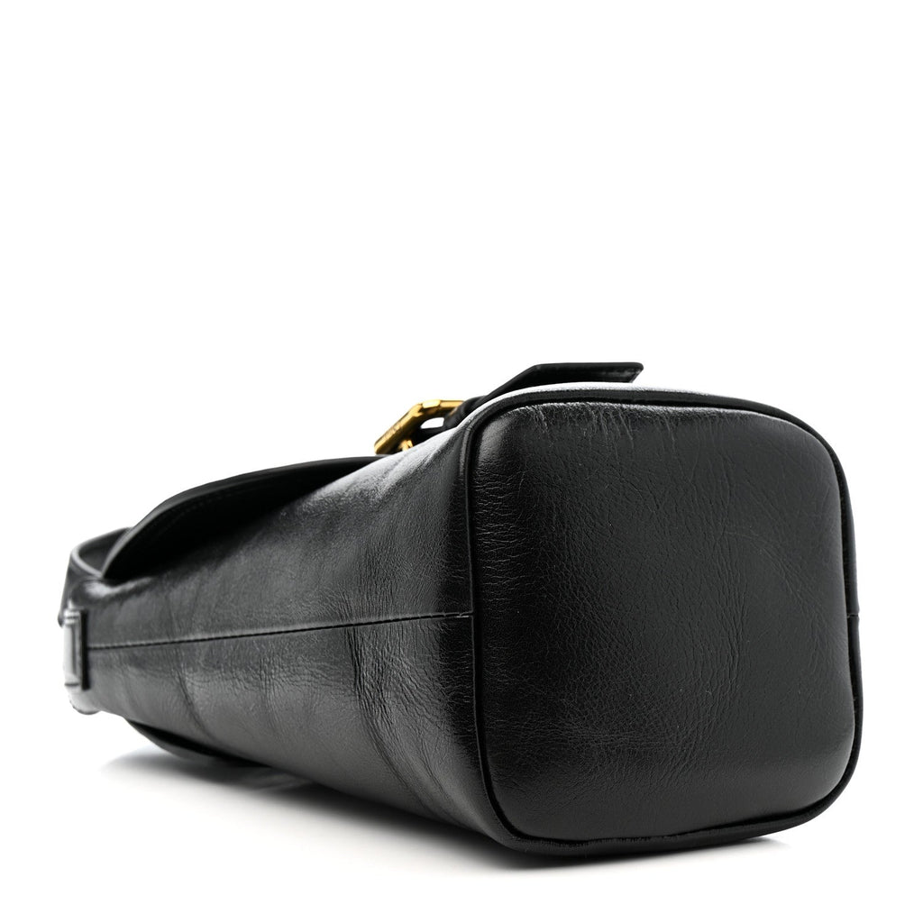 Shiny Calfskin Camera Crossbody Black