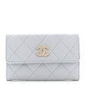 Caviar Quilted Crystal CC Flap  Holder Light Blue