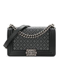 Calfskin Crystal Studded Quilted Medium Boy Flap  Black