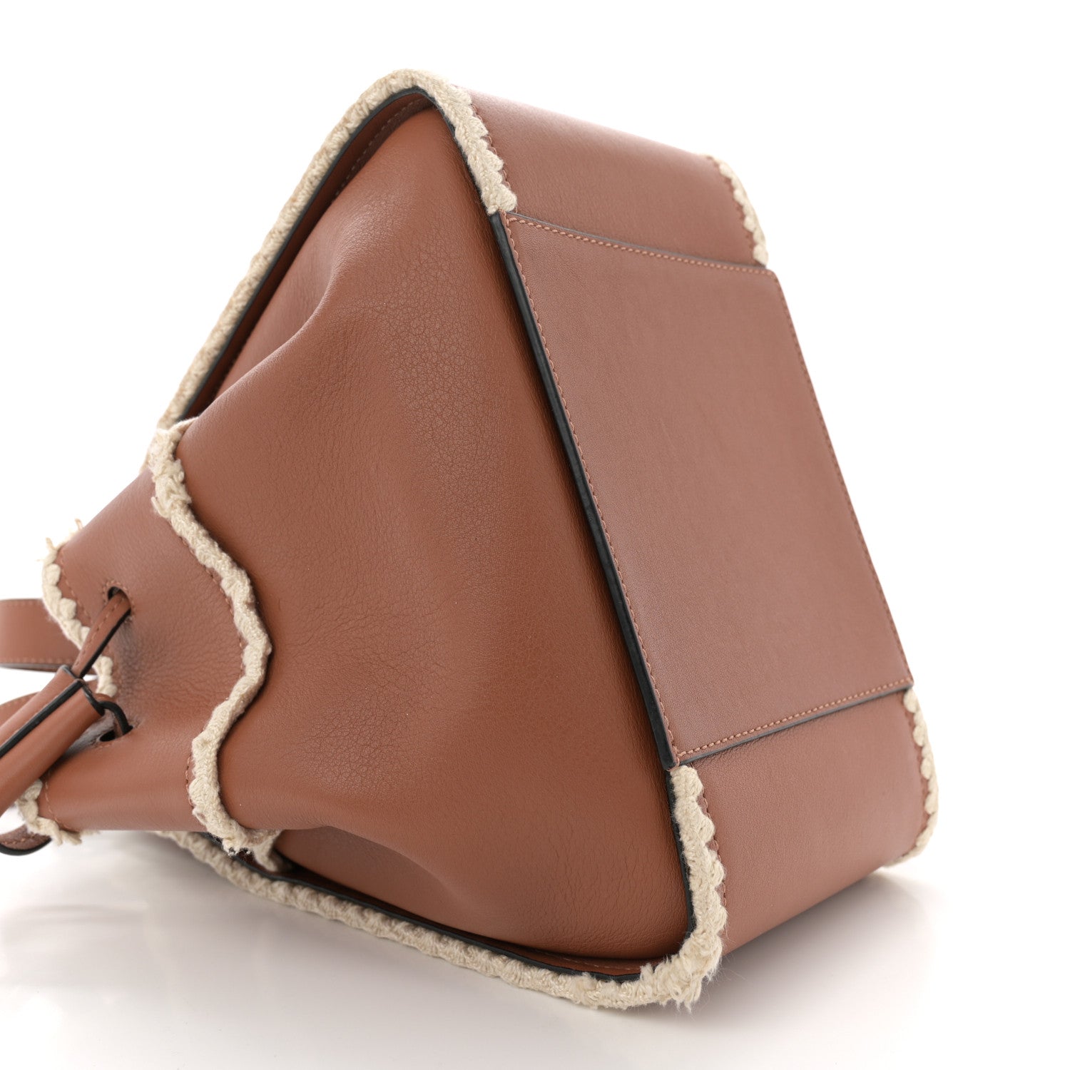 Calfskin Small Crochet Trim Hammock Shoulder Bag Tan
