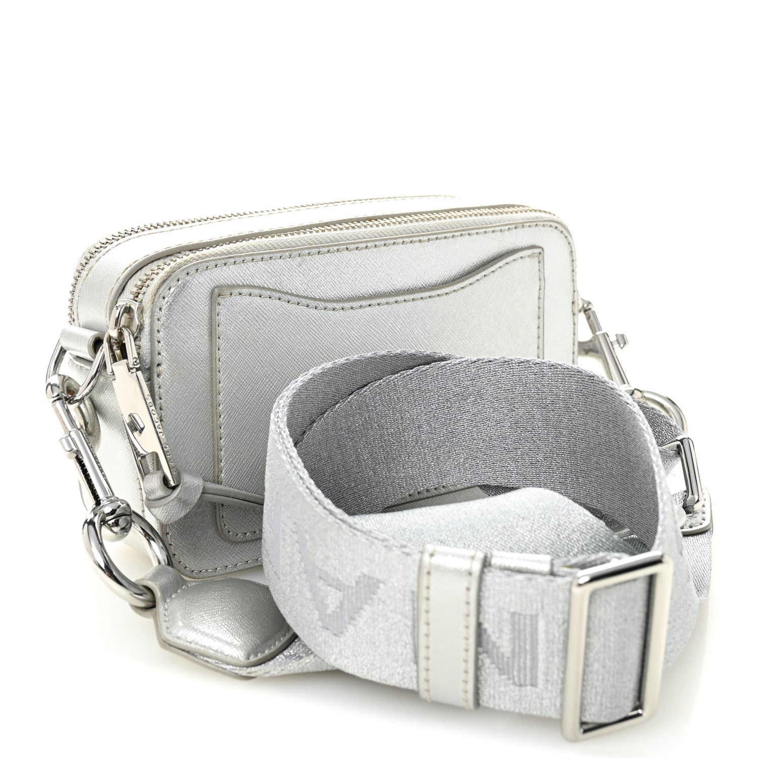 Metallic Saffiano Small Snapshot Camera Bag Silver