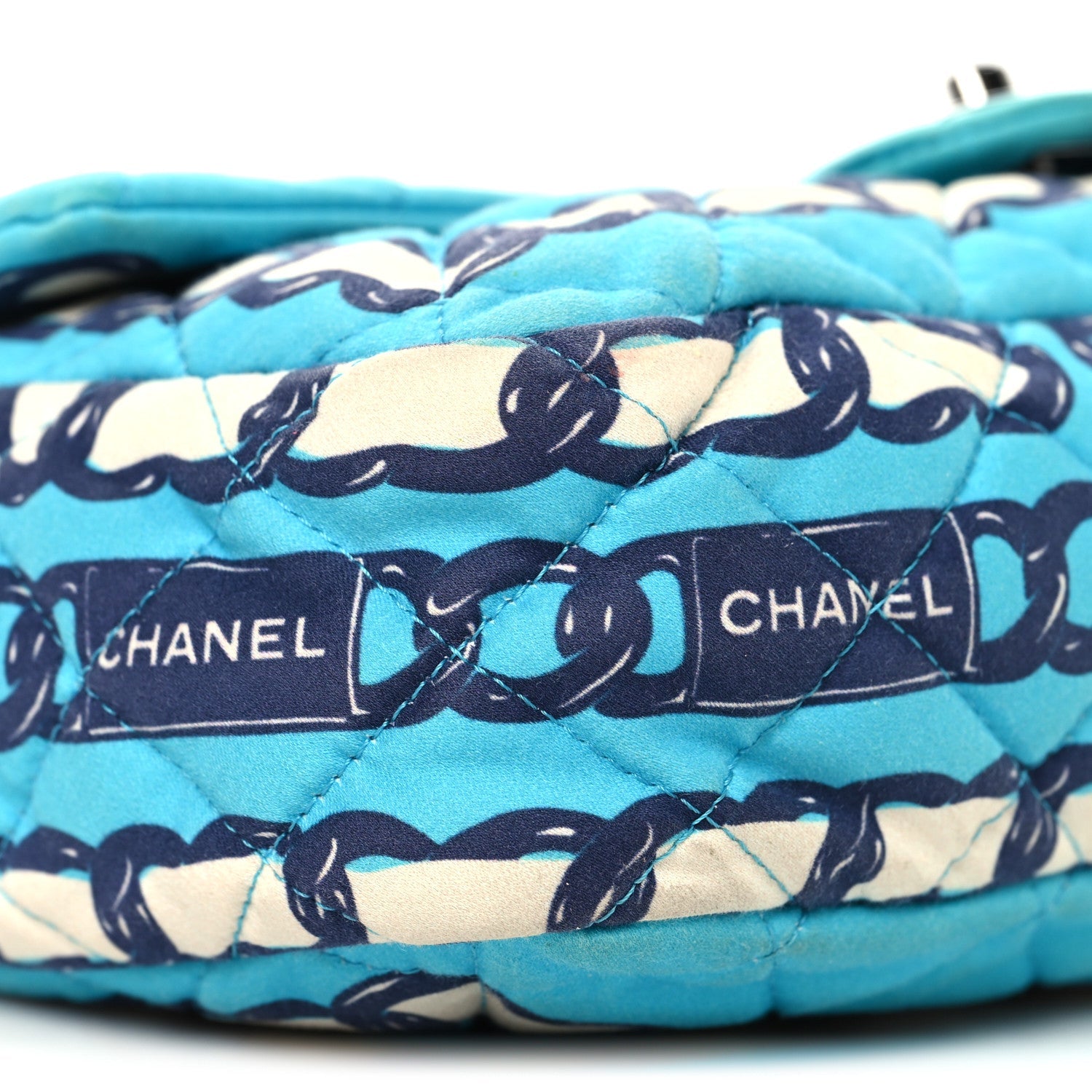 Silk Chain Printed Medium Single Flap Blue