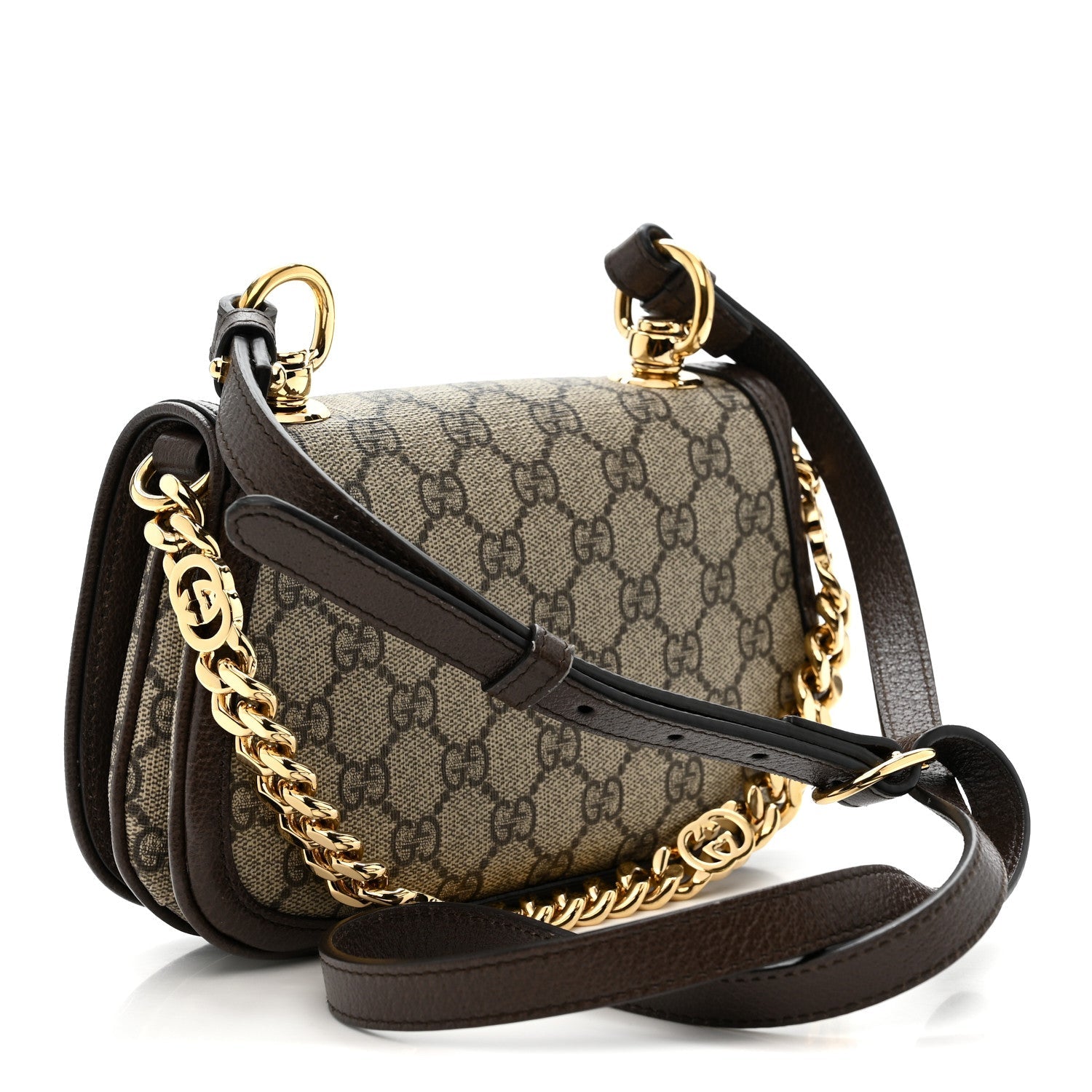 GG Supreme Monogram Textured Dollar Calfskin Mini Blondie Chain Shoulder Flap Bag Beige Ebony New Acero