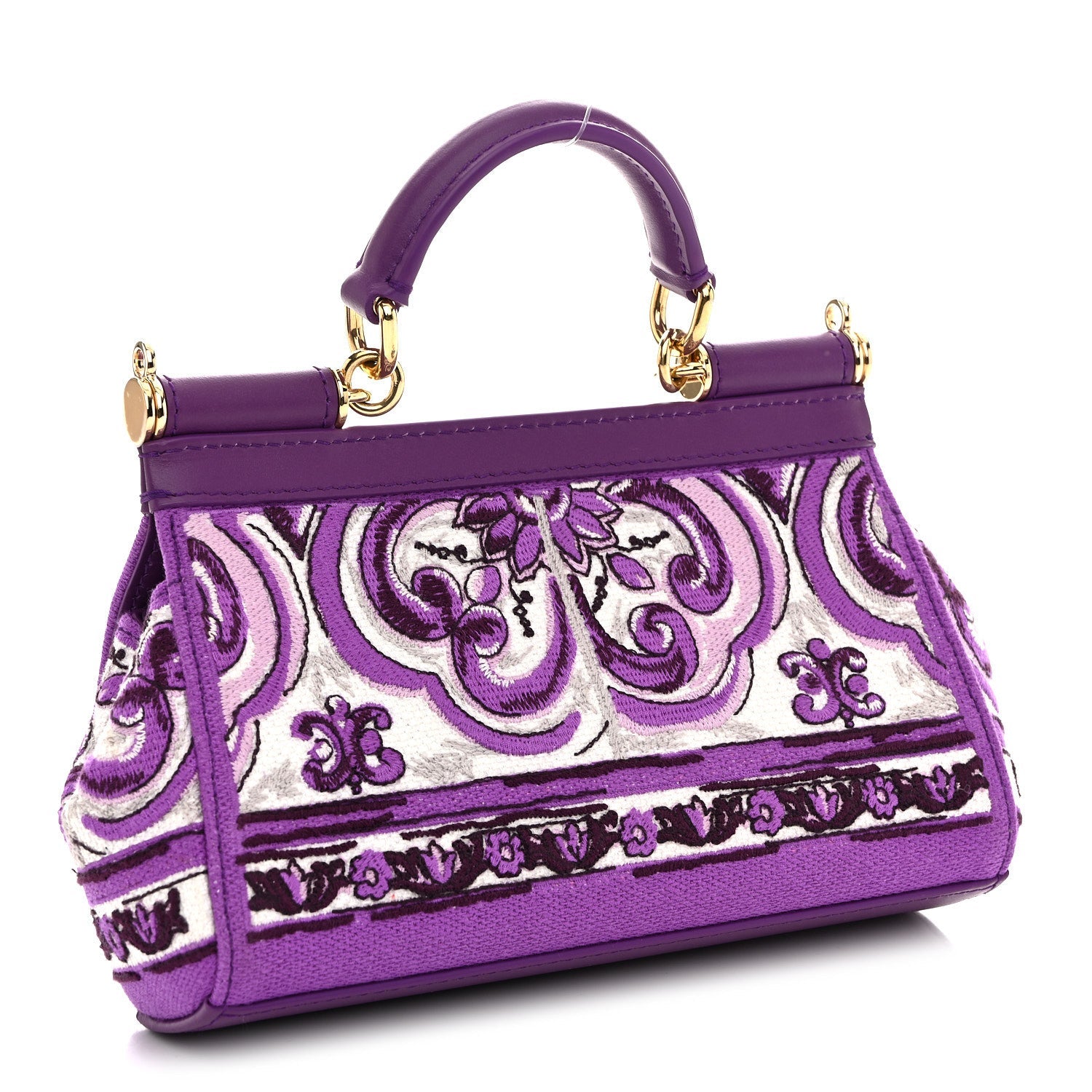 Canvas Embroidery Majolica Small Sicily Handbag Purple