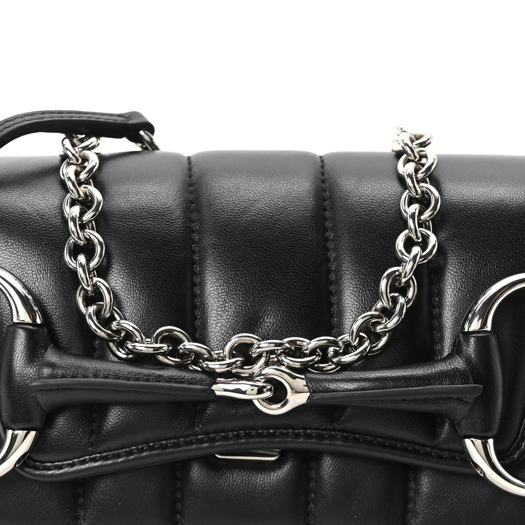 Nappa Vertical Matelasse Small Maxi Horsebit Chain Shoulder Bag Black