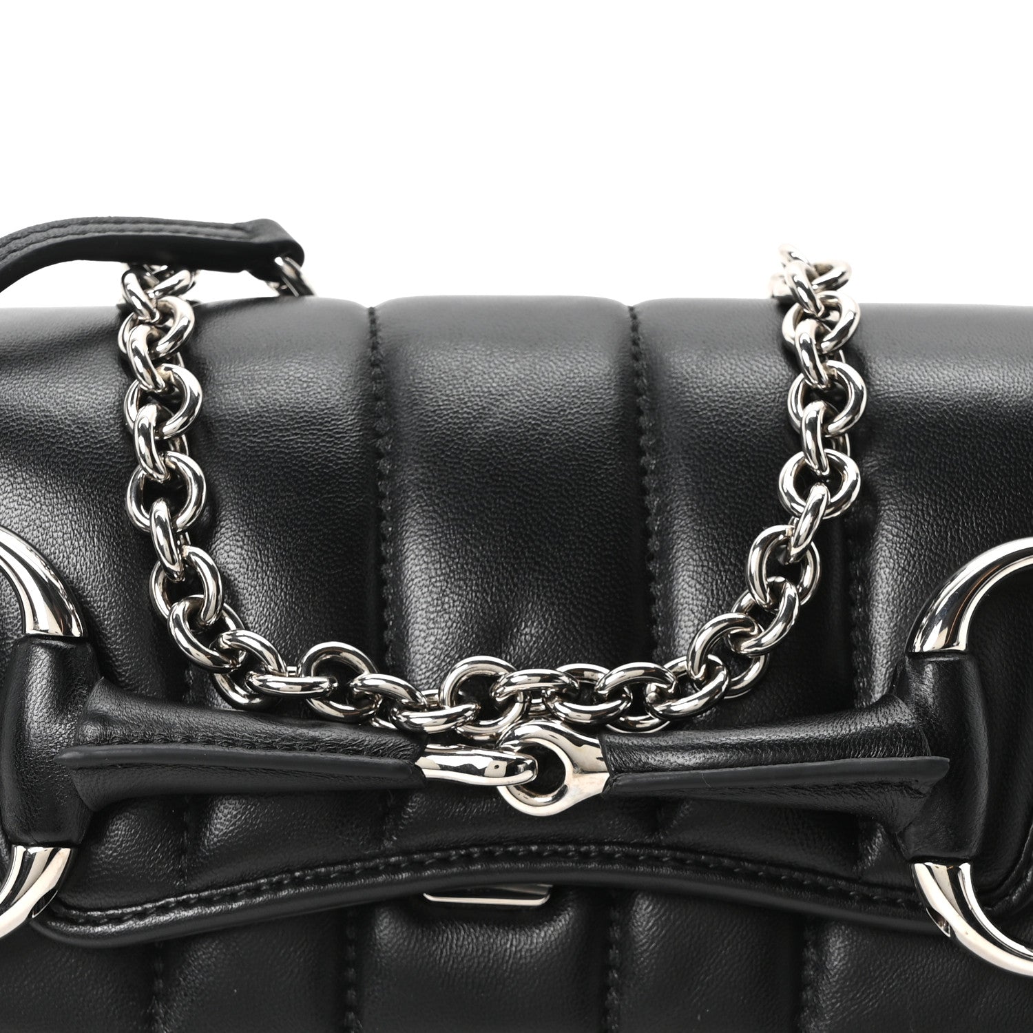 Nappa Vertical Matelasse Small Maxi Horsebit Chain Shoulder Bag Black
