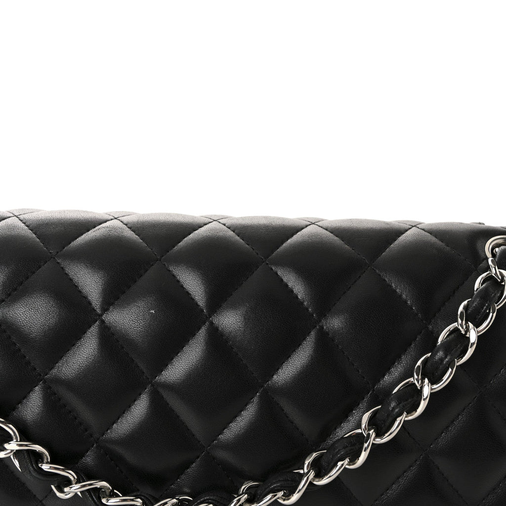 Lambskin Quilted Jumbo Double Flap Black