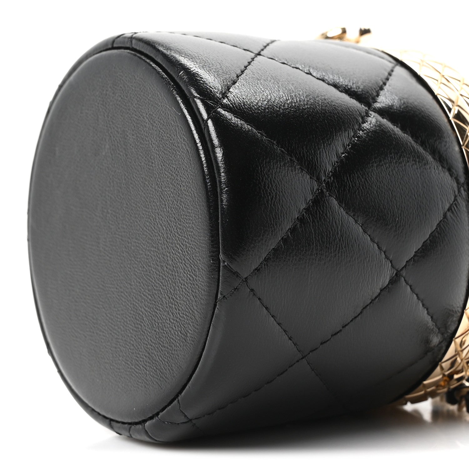 Metal Lambskin Quilted Mini Lock Frame Vanity Clutch Black