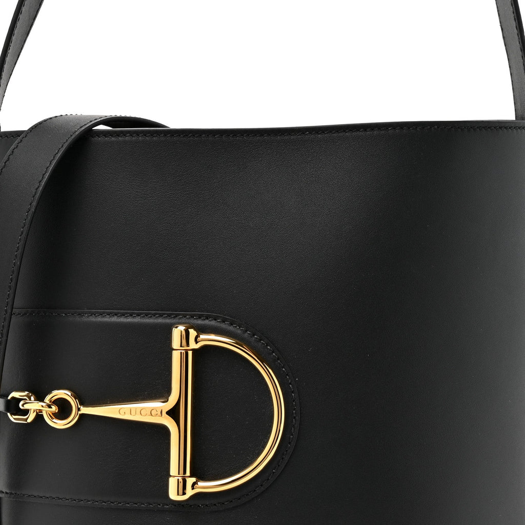 Arabella Calfskin Horsebit 73 Medium Bucket Bag Black