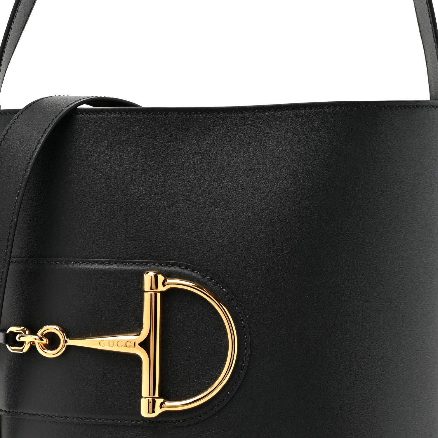 Arabella Calfskin Horsebit 73 Medium Bucket Bag Black