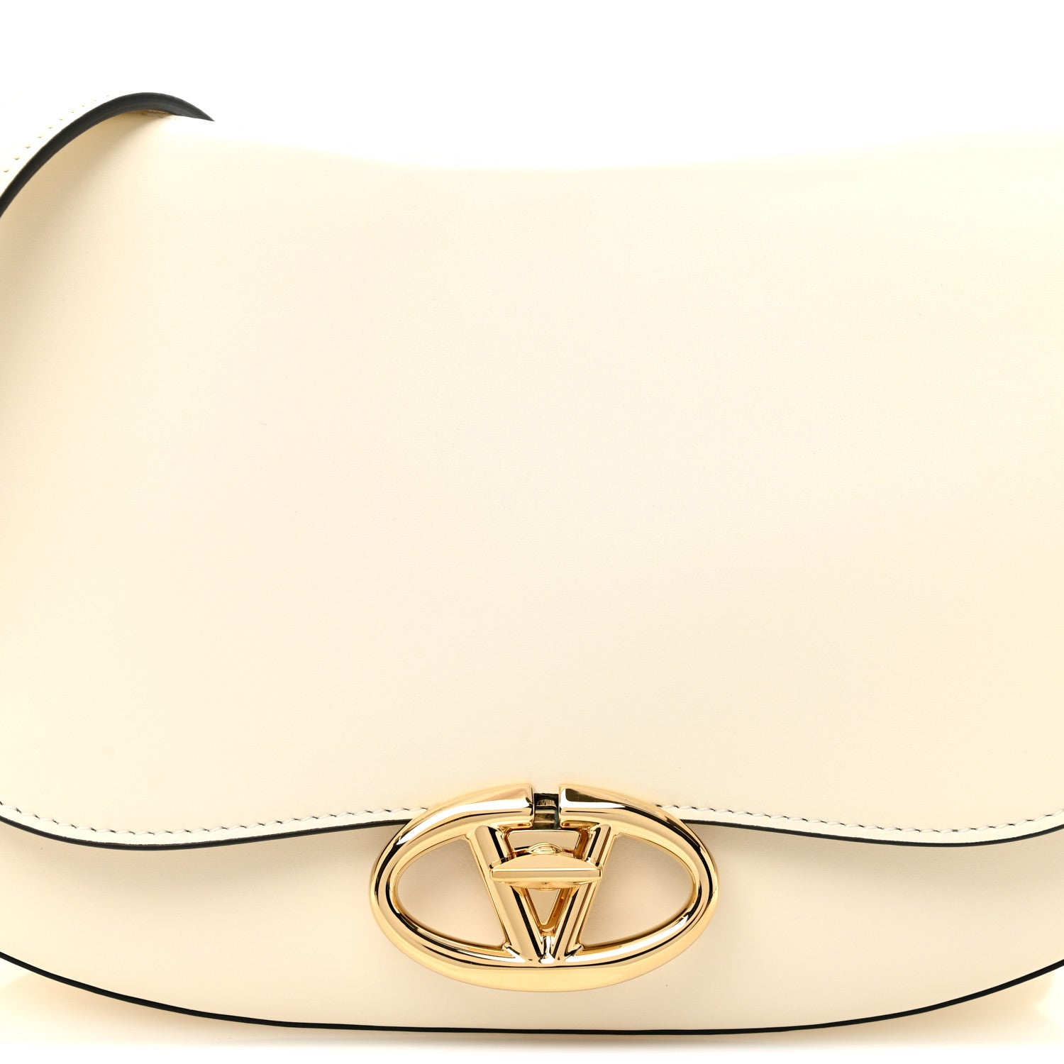 Calfskin Ohval Foldover Shoulder Bag White