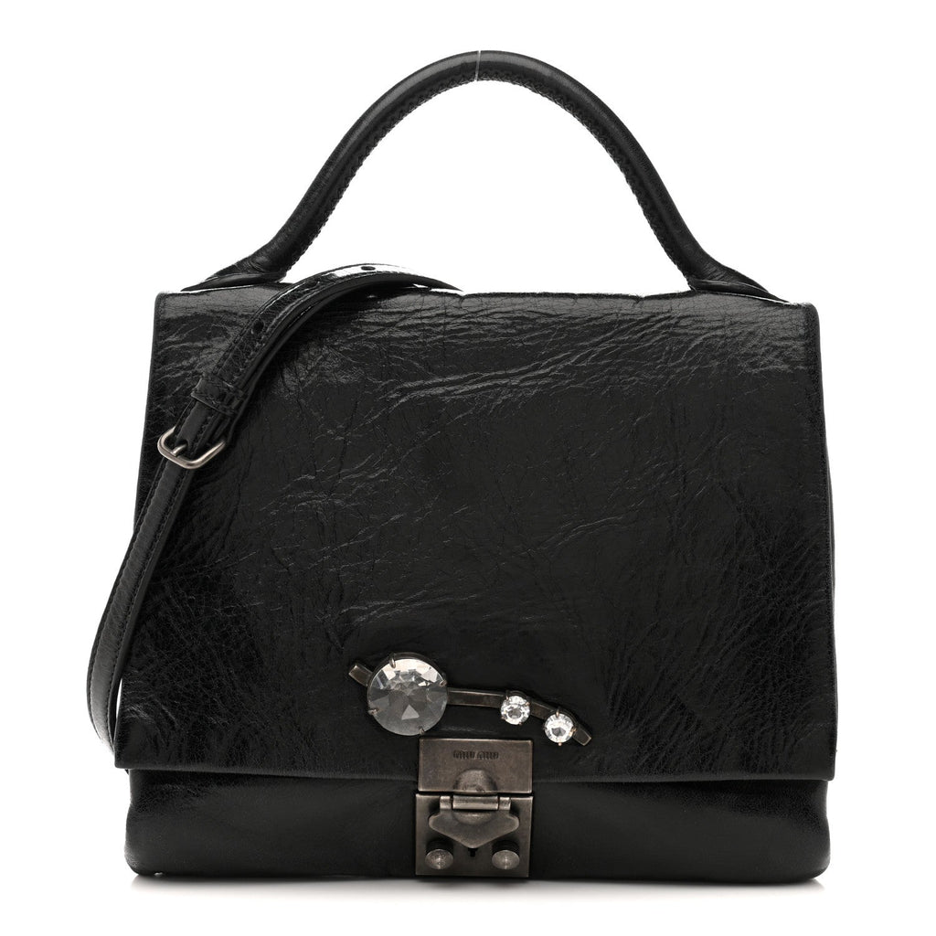 Vitello Shine Crystal Shoulder Bag Black