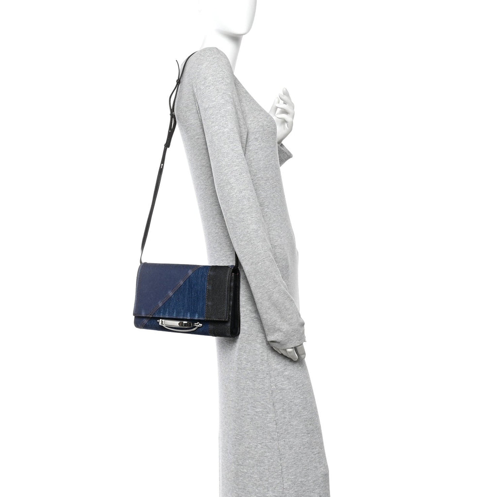 Denim Calfskin The Story Shoulder Bag Blue