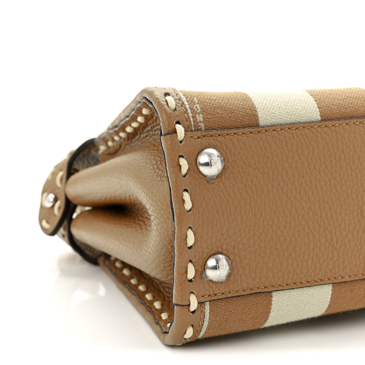 Cuoio Romano Canvas Pequin Striped Selleria Mini Peekaboo Iconic Satchel Beige Sand