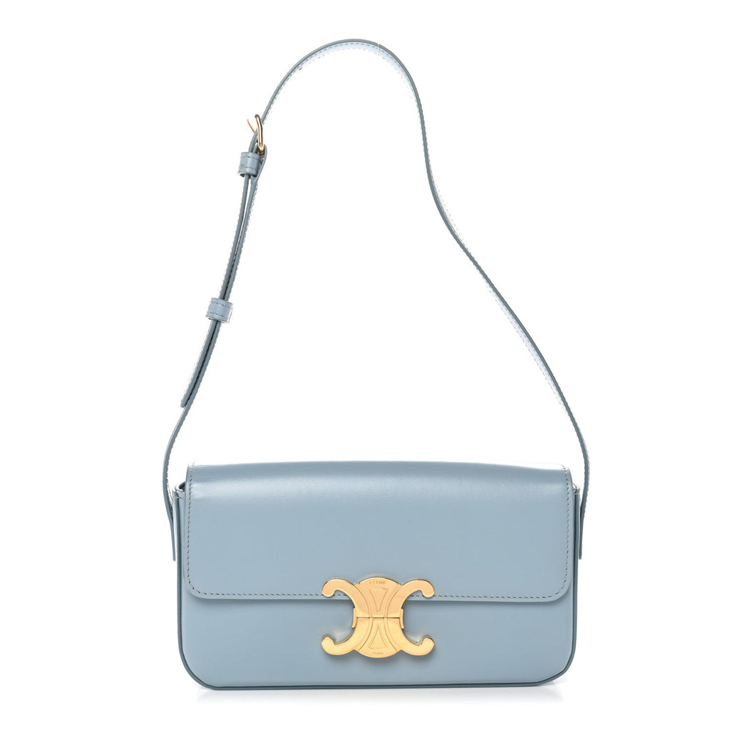 Shiny Calfskin Triomphe Shoulder Bag California Blue