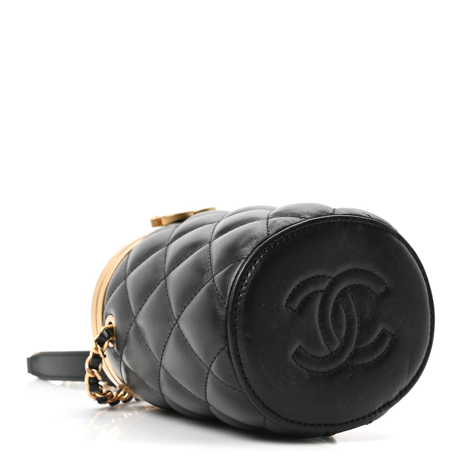 Lambskin Quilted Mini Crown Box Bag Black