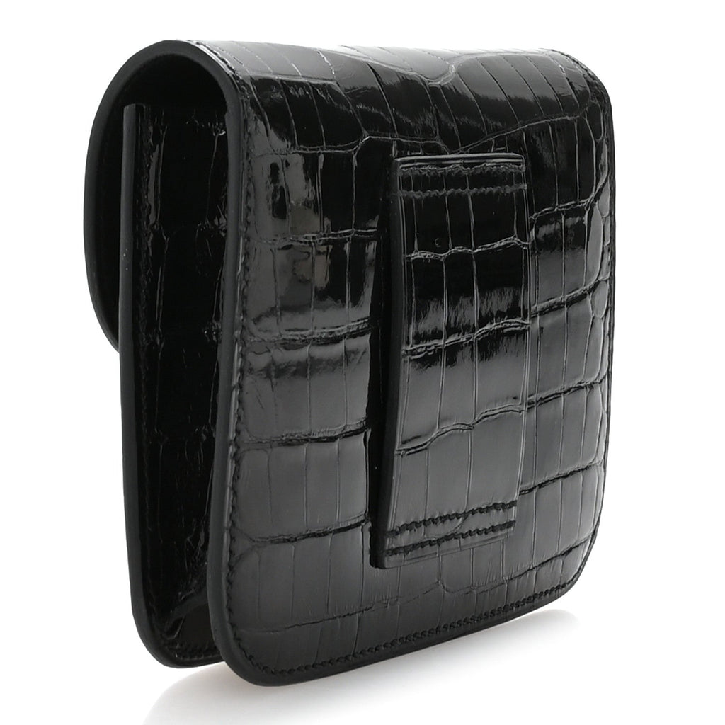 Shiny Alligator Constance Slim Wallet Black