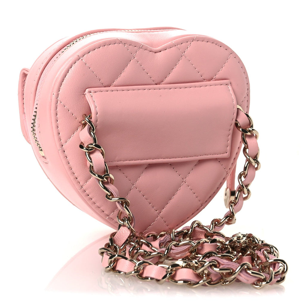 Lambskin Quilted CC In Love Heart Waist Belt Bag With Chain Light Pink
