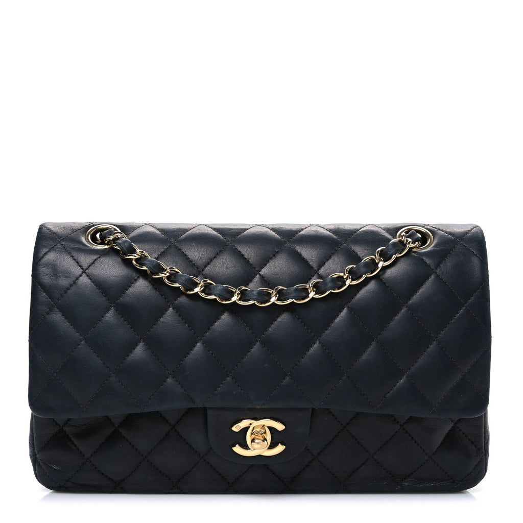 Lambskin Quilted Medium Double Flap Black