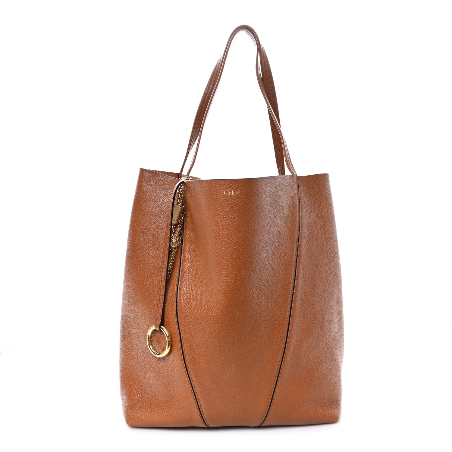Grained Calfskin Large Spin Tote Clay Brown