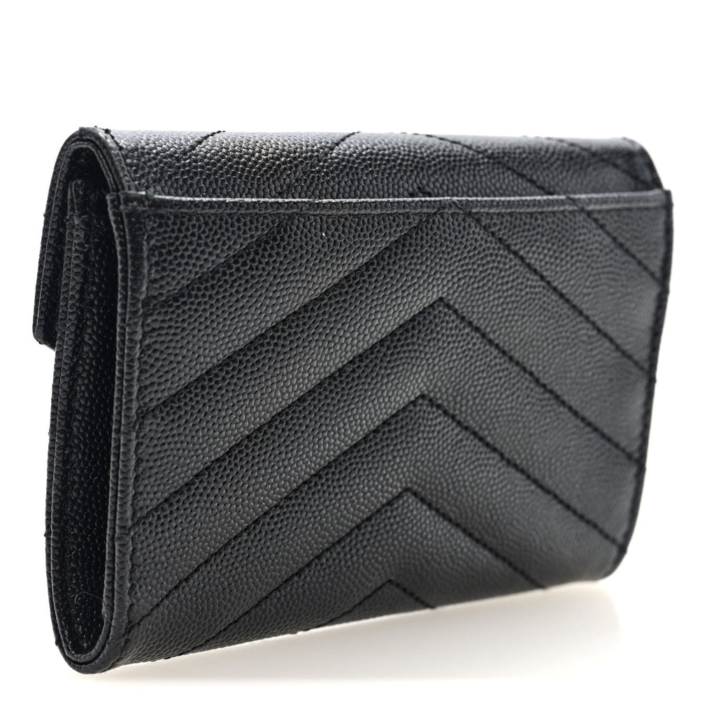 Grain De Poudre Matelasse Chevron Small Monogram Envelope Wallet Black