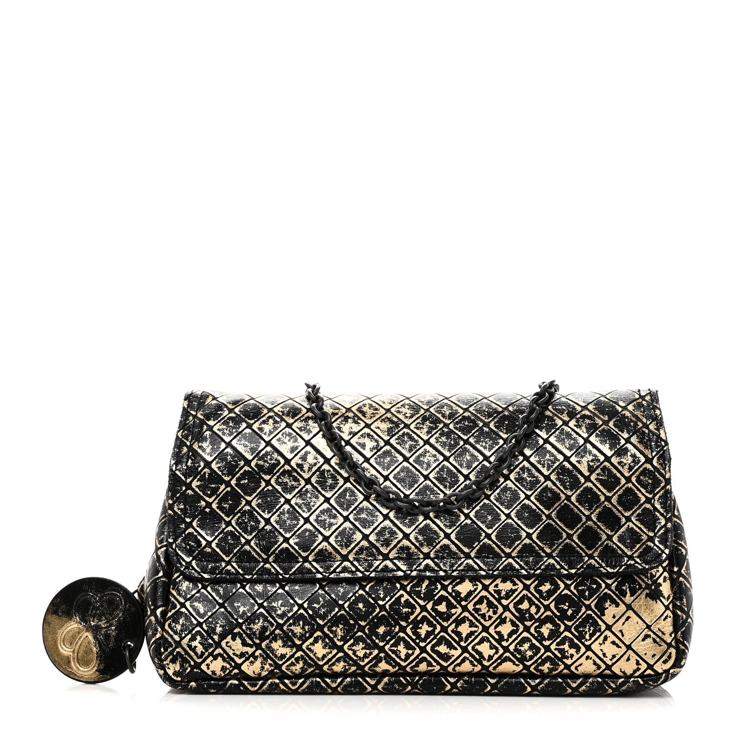 Calfskin Intrecciomirage Embossed Butterfly Chain Crossbody Black Gold