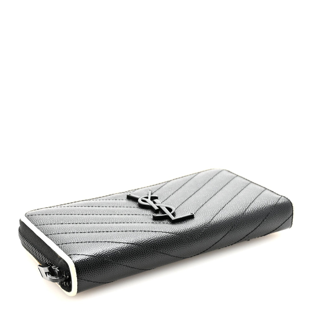 Grain De Poudre Matelasse Chevron Monogram Zip Around Wallet Black Dove White