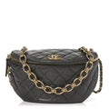 Metallic Calfskin Pearl Quilted CC Belt Bag Ruthenium