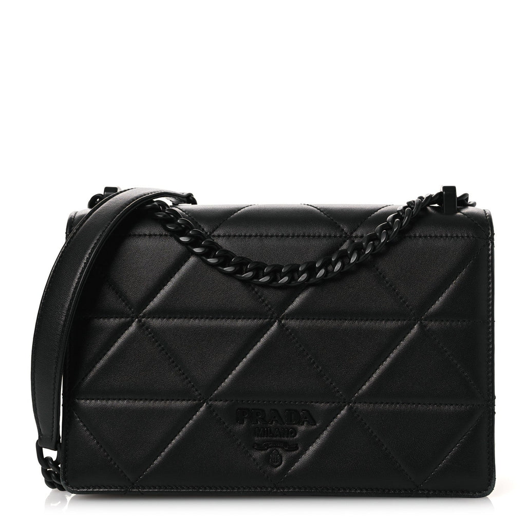 Nappa Triangle Stitched Spectrum Shoulder Bag Black