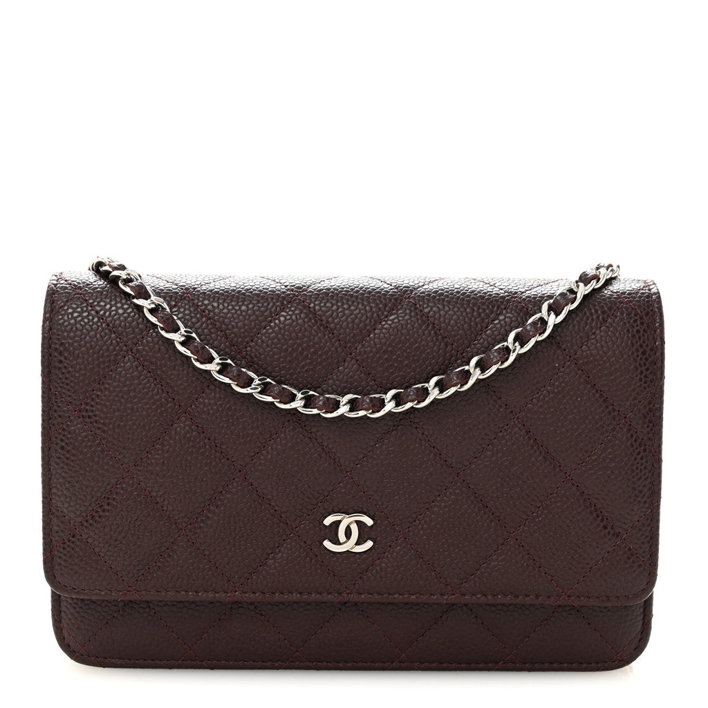 Caviar Quilted Wallet on Chain WOC Burgundy