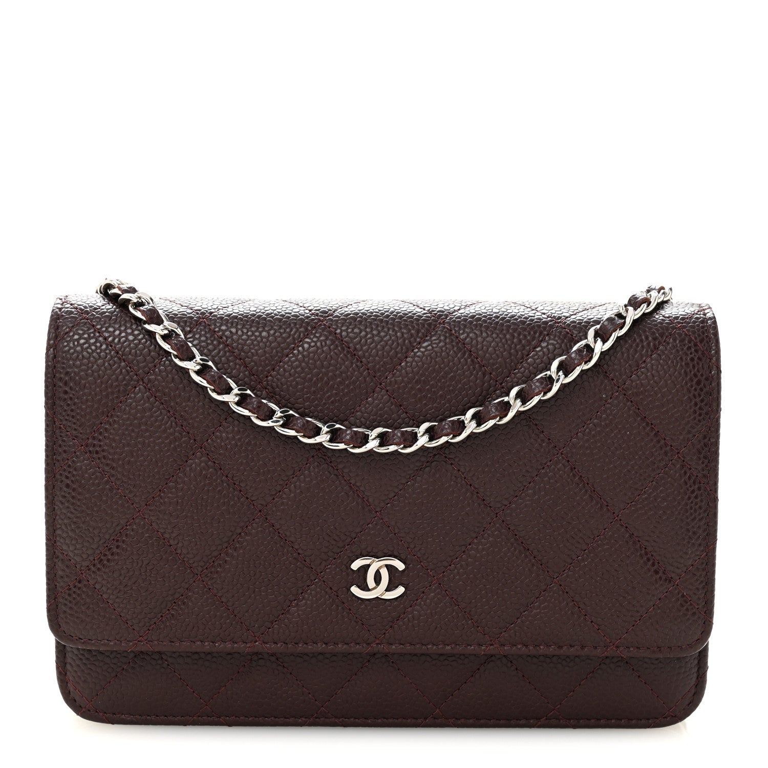 Caviar Quilted Wallet on Chain WOC Burgundy