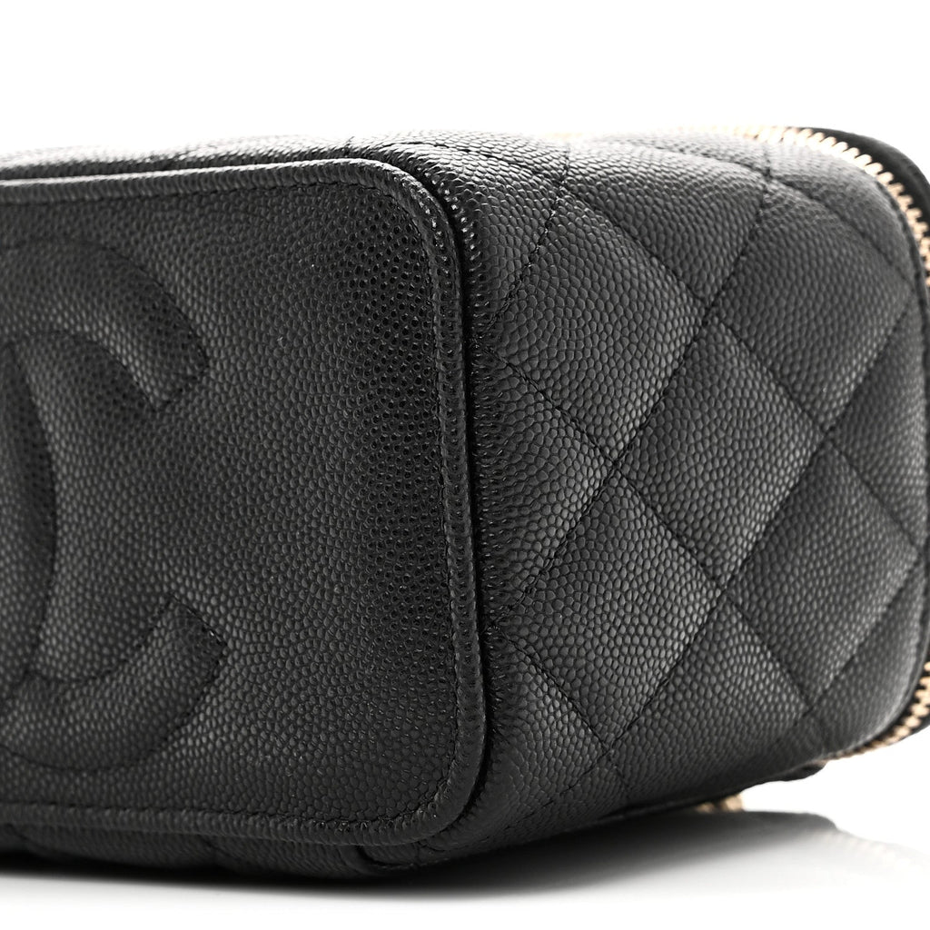 Caviar Quilted Small Vanity Case With Chain Black
